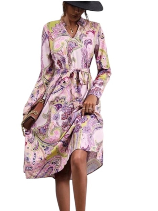 SHEIN Dresses & Skirts - Allover Print Notched Neck Belted Dress size S new without tag